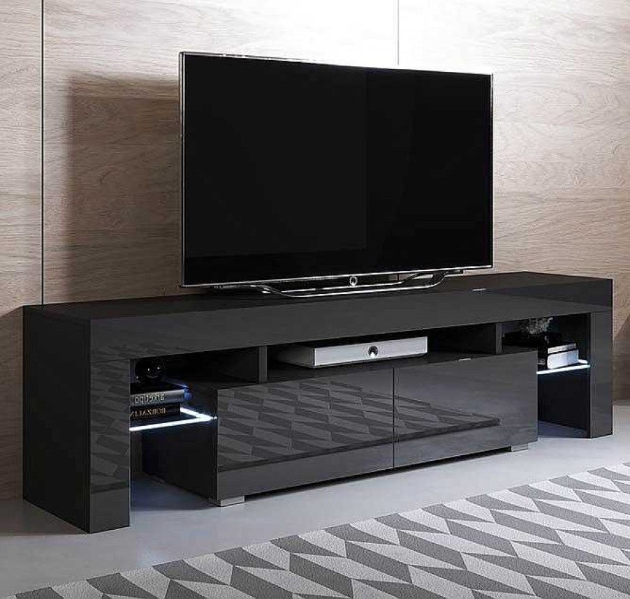 Salones Modernos Muebles Bonitos | Mueble Tv Modelo Unai (160X45Cm) Color Negro Con Led Rgb