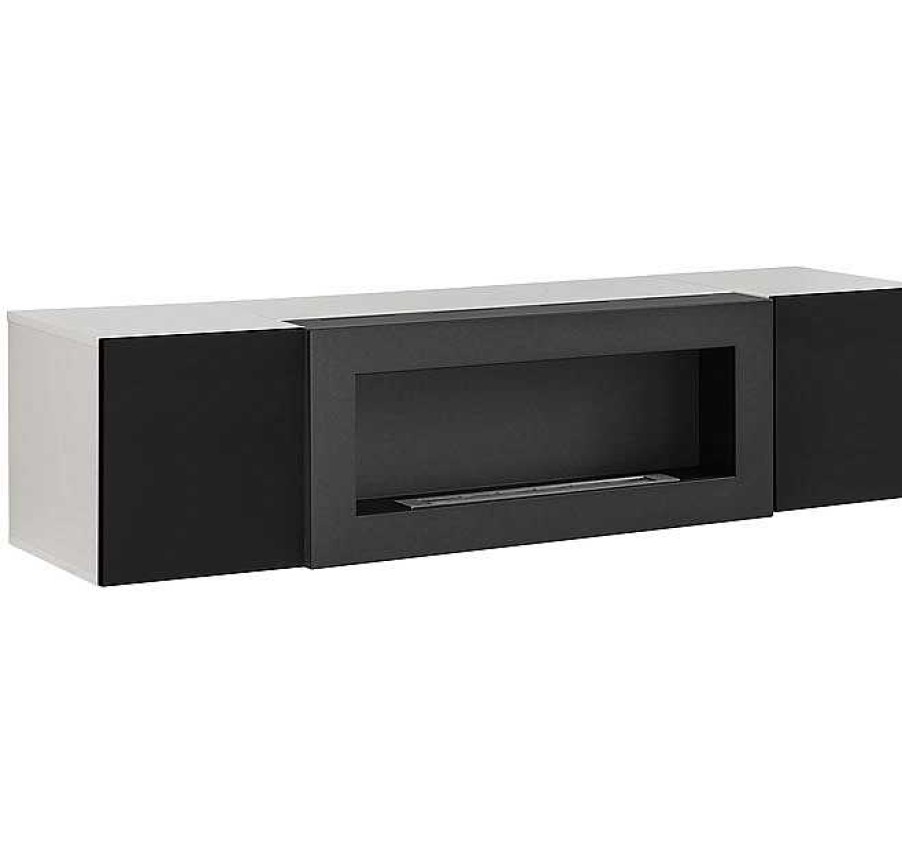 Salones Modernos Muebles Bonitos | Armario Colgante Con Chimenea Modelo Krista Lumbre (160X40Cm) En Blanco Y Negro