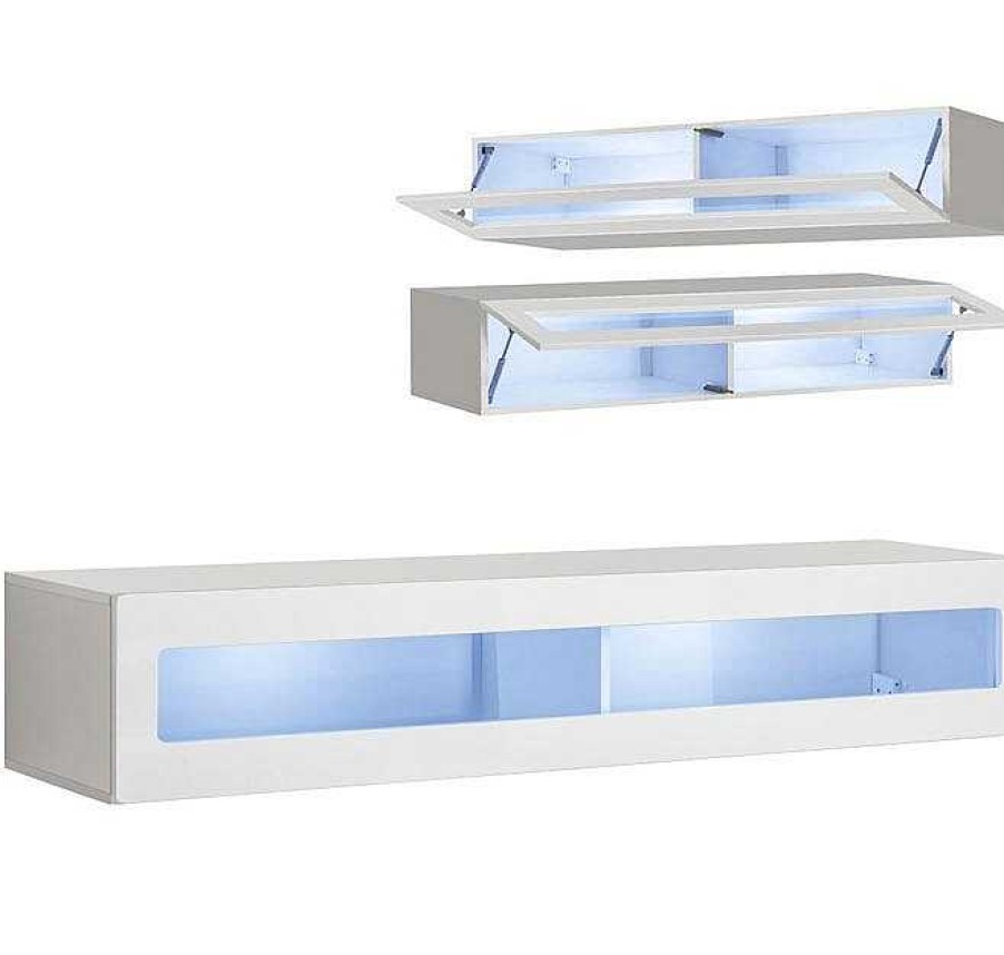 Salones Modernos Muebles Bonitos | Vitrina Colgante Modelo Krista H160Cr (160X30Cm) En Blanco