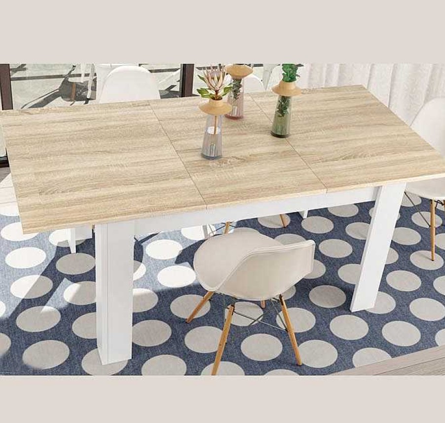 Salones Modernos Muebles Bonitos | Mesa De Comedor Extensible De 140 - 190 Cm Modelo Sagunto En Color Blanco Y Sonoma