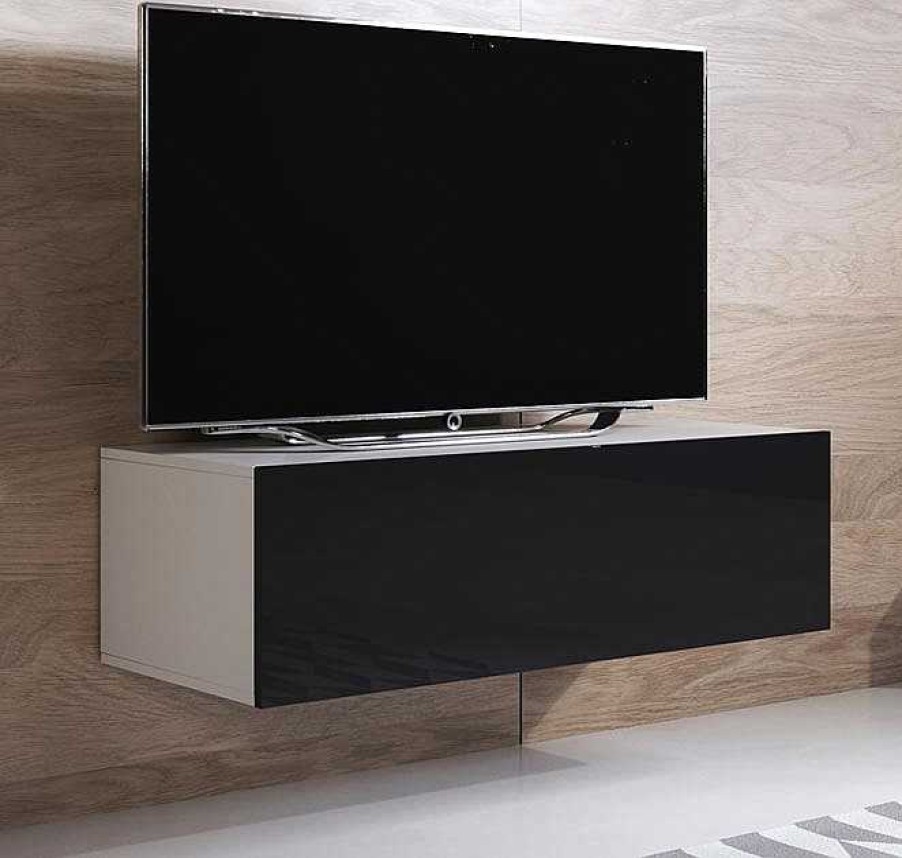 Salones Modernos Muebles Bonitos | Mueble Tv Modelo Luke H1 (100X30Cm) Color Blanco Y Negro