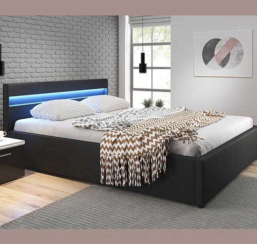 Dormitorios Muebles Bonitos Cama Canap Ades En Color Negro | Cama De Matrimonio Canap Ades En Color Negro (180X200Cm)