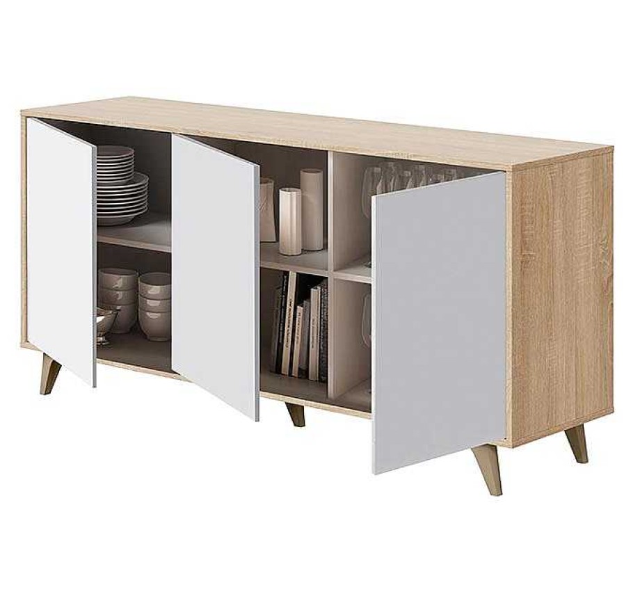 Salones Modernos Muebles Bonitos | Aparador Modelo Skara En Color Sonoma Y Blanco