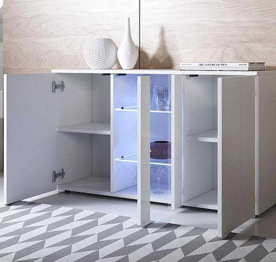 Salones Modernos Muebles Bonitos | Aparador Modelo Luke A1 (120X72Cm) Color Blanco Con Patas Est Ndar