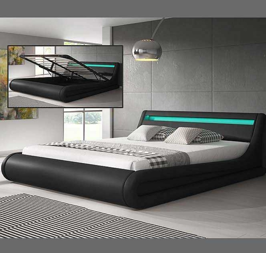 Dormitorios Muebles Bonitos Cama Canap Parisina En Color Negro | Cama De Matrimonio Con Canap Parisina En Color Negro (160X200Cm)