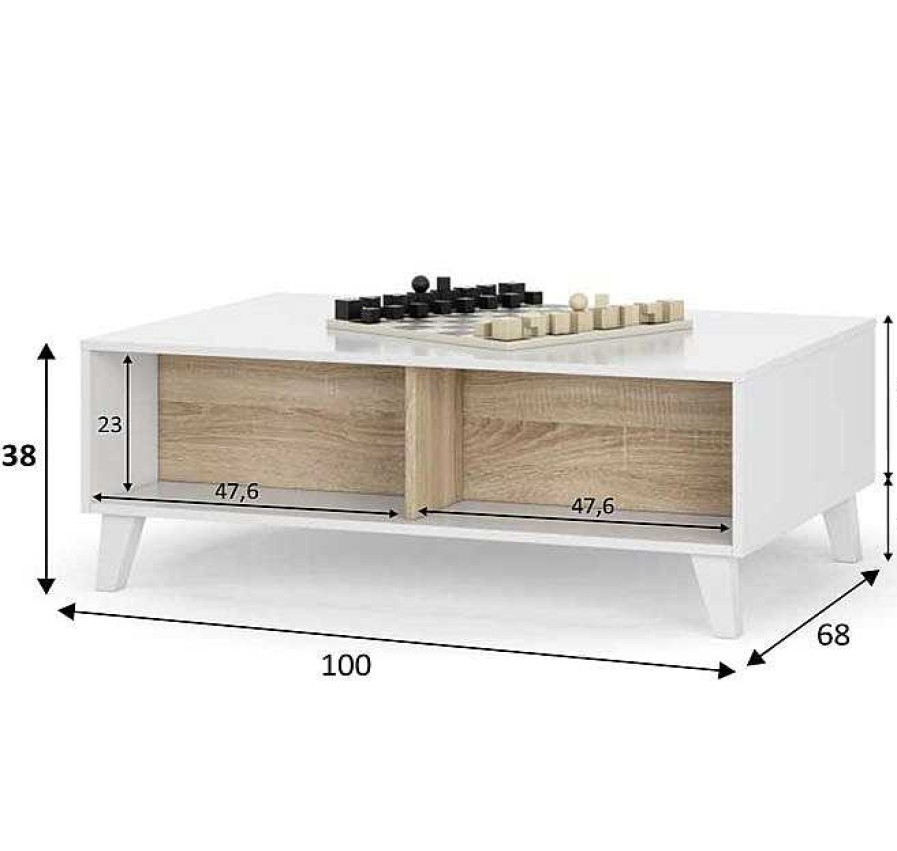 Salones Modernos Muebles Bonitos | Mesa De Centro Elevable Modelo Tampere En Color Blanco Y Sonoma