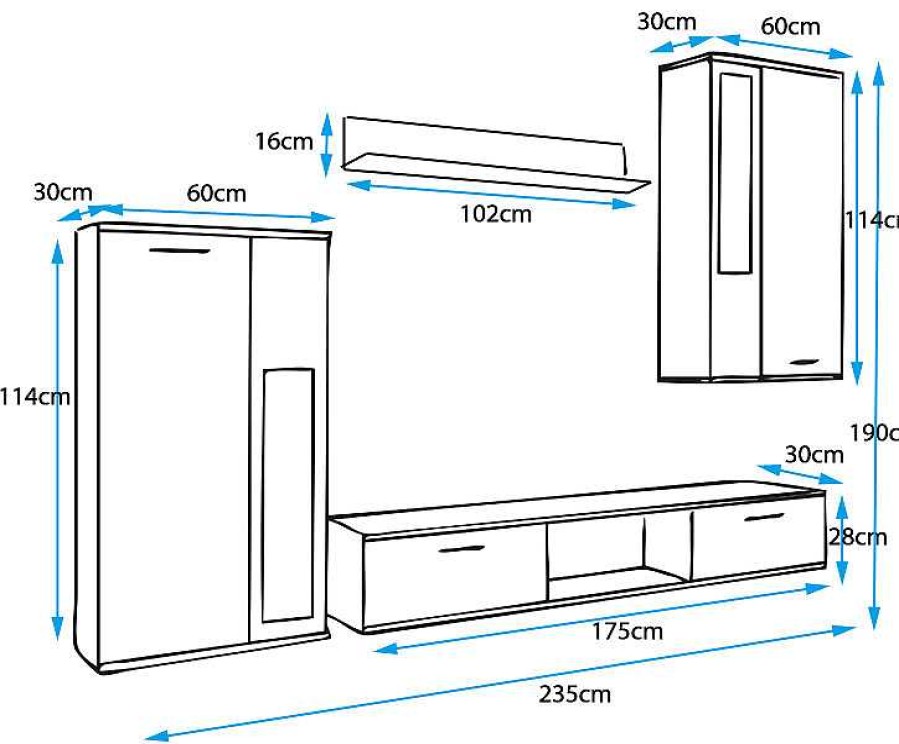 Salones Modernos Muebles Bonitos Mueble De Sal N Atila (2,35M) | Mueble De Sal N Atila Blanco Mate Y Cristal Negro (2,35M)