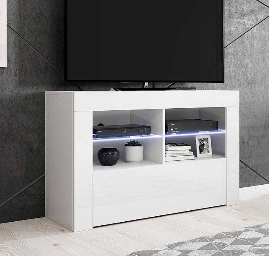 Salones Modernos Muebles Bonitos | Mueble Tv Modelo Lilian (100X65Cm) Color Blanco Con Led