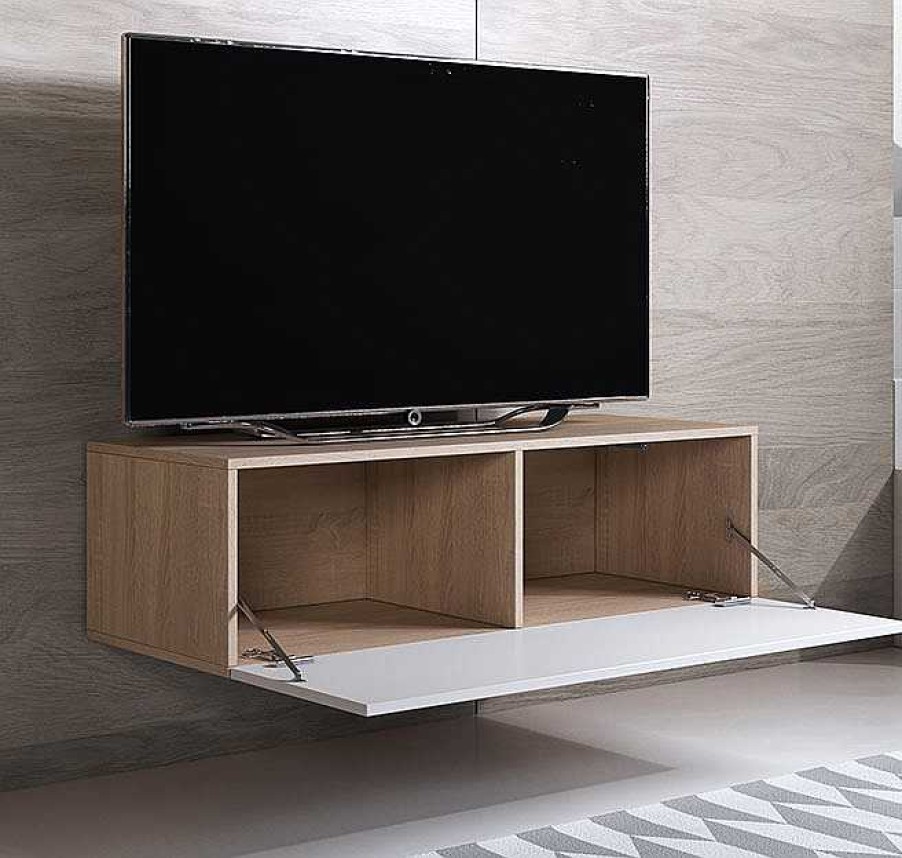 Salones Modernos Muebles Bonitos | Mueble Tv Modelo Luke H1 (100X30Cm) Color Sonoma Y Blanco