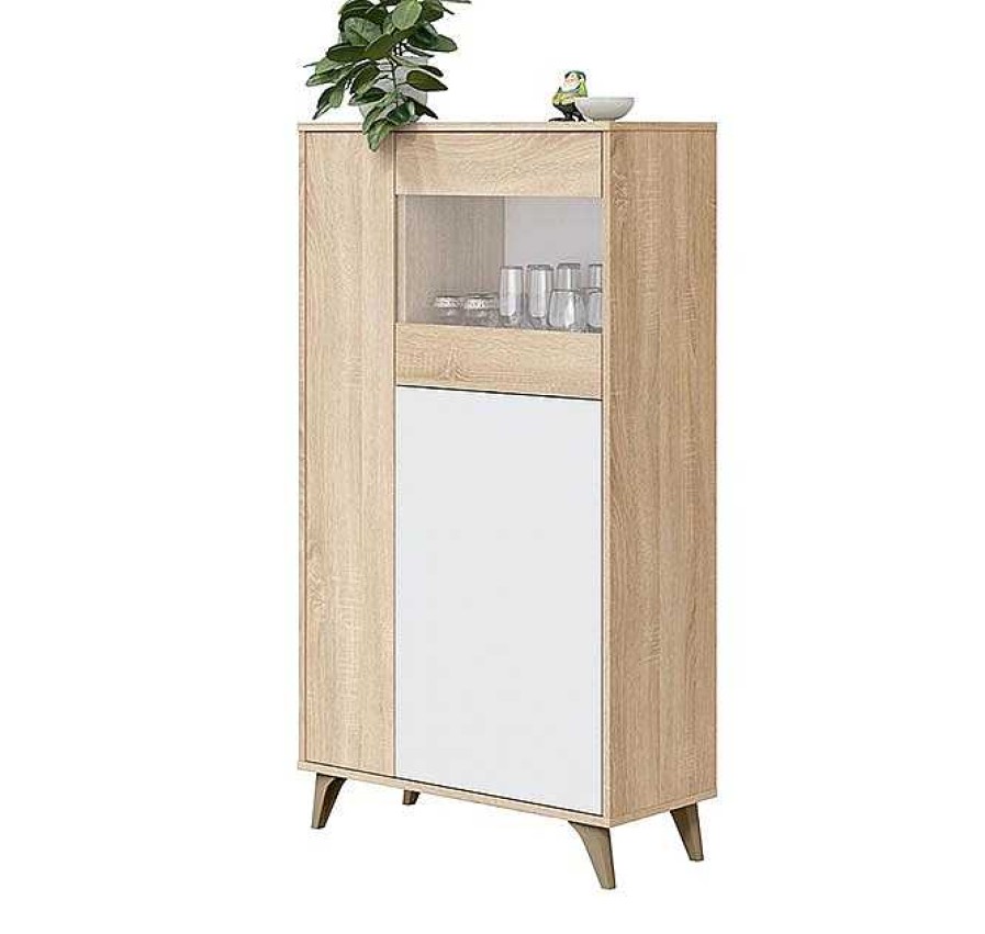 Salones Modernos Muebles Bonitos | Vitrina Con 3 Puertas Modelo Skara En Color Sonoma Y Blanco