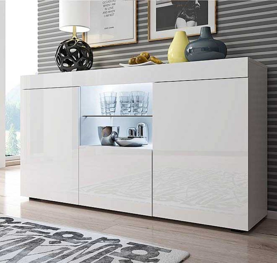 Salones Modernos Muebles Bonitos | Aparador Modelo Sefora Color Blanco Brillo 135X72Cm.