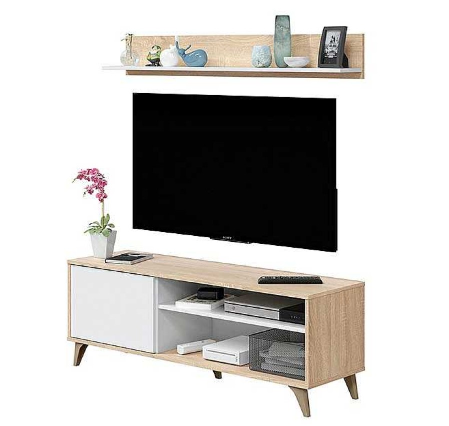 Salones Modernos Muebles Bonitos | Mueble De Televisi N Modelo Skara En Color Sonoma Y Blanco