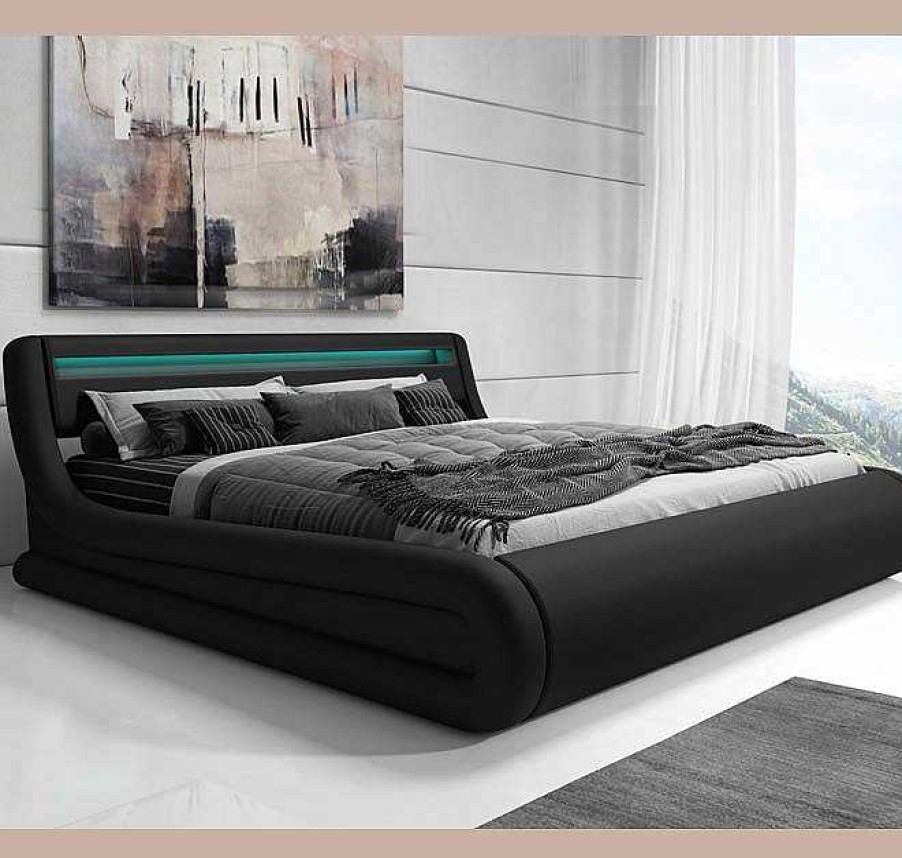 Dormitorios Muebles Bonitos Cama Canap Rodas En Color Negro | Cama De Matrimonio Con Canap Rodas En Color Negro (160X200Cm)