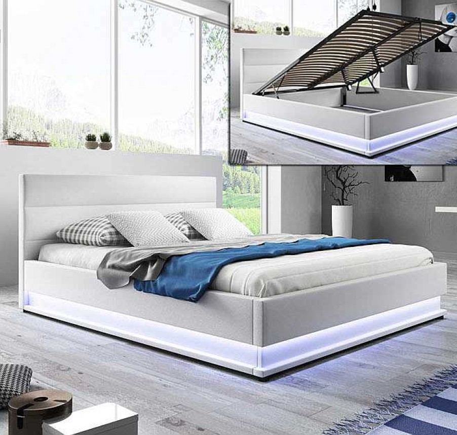 Dormitorios Muebles Bonitos Cama Canap Nitas En Color Blanco | Cama De Matrimonio Con Canap Nitas En Color Blanco (150X190Cm)